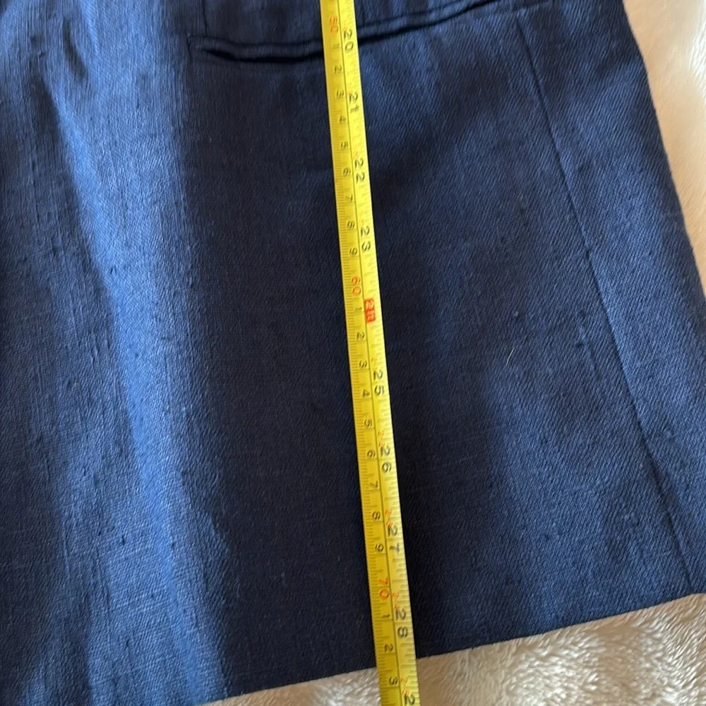 Navy linen blazer mandarin collar - Picture 4 of 7